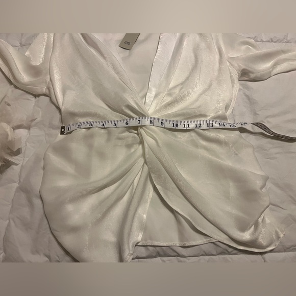 River Island White Satin V-Neck Ruched Tie Front Blouse - Picture 8 of 9